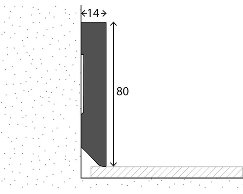 Ilustrace soklové lišty o rozměrech 80 krát 14 milimetrů.