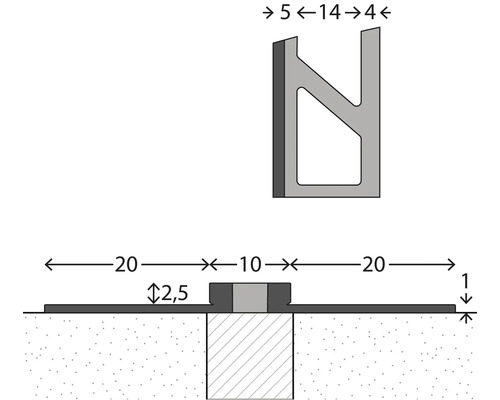 Technický nákres přechodového profilu s rozměry
