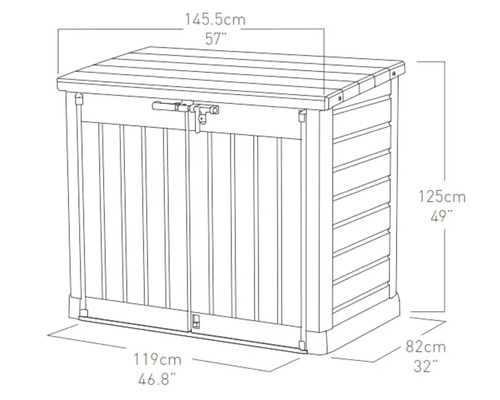Obrysový nákres zahradního boxu s rozměry