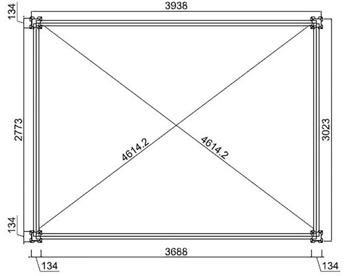 Technický výkres zahradního domku s rozměry