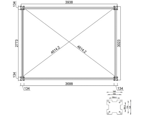 Technický výkres obdélníkového stavebního plánu s rozměry