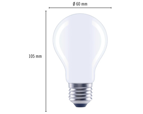 Obrázek žárovky o rozměrech 60 mm v průměru a 105 mm na délku.