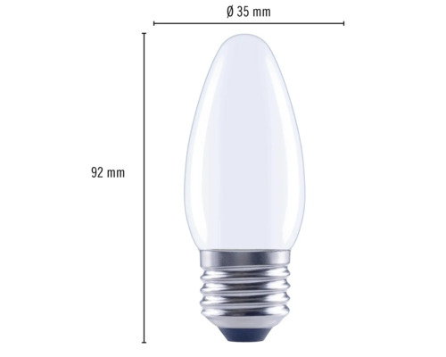 Žárovka E27 o rozměrech 92 mm na výšku a 35 mm v průměru