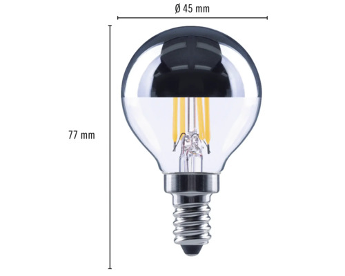 Žárovka Globe s paticí E14, průměr 45 milimetrů a výška 77 milimetrů