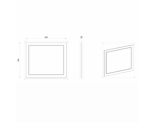 Technický nákres zrcadla, 800 x 700 mm