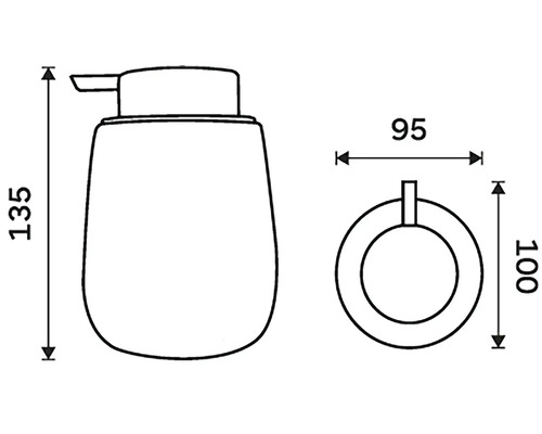 Rozměry dávkovače mýdla: výška 135 mm, šířka držáku na ručníky 95 mm, výška držáku na ručníky 100 mm.