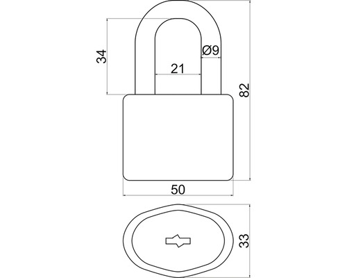 Technický nákres visacího zámku s rozměry