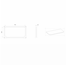 Technický výkres umyvadlové desky s rozměry.