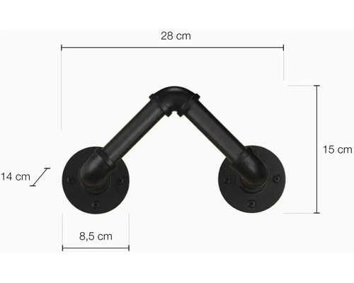 Černý držák na ručníky v industriálním stylu s rozměry