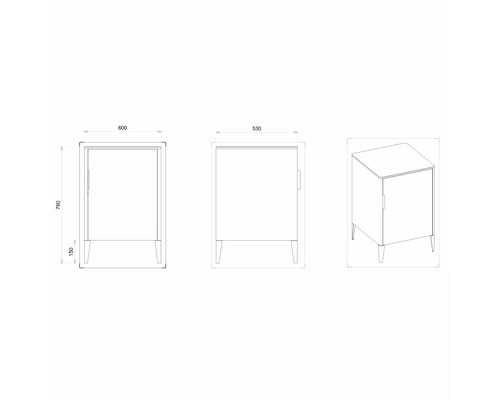 Technický výkres koupelnové skříňky s rozměry