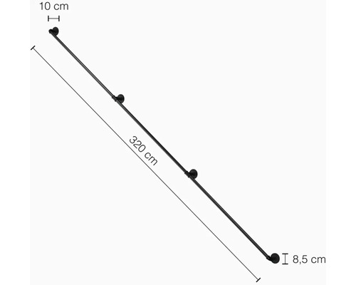 Zábradlí o délce 320 cm a hloubce 10 cm.