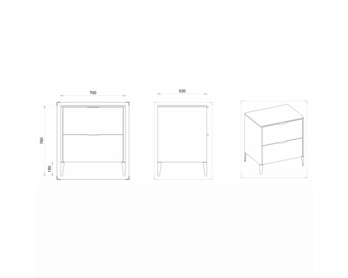 Nákres skříňky pod umyvadlo s rozměry