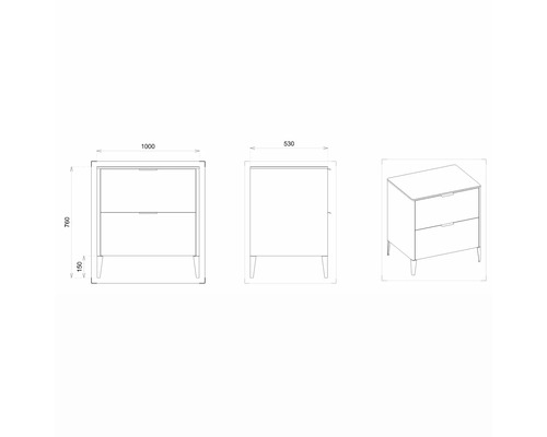 Technický nákres skříňky pod umyvadlo s rozměry