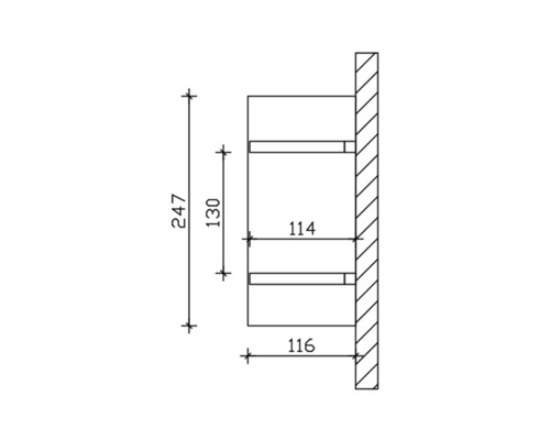 Technický nákres nástěnné police s rozměry