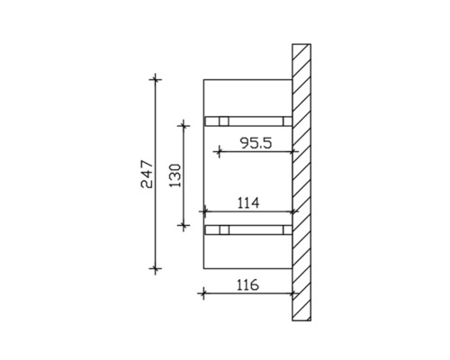 Technický výkres nástěnné police s rozměry