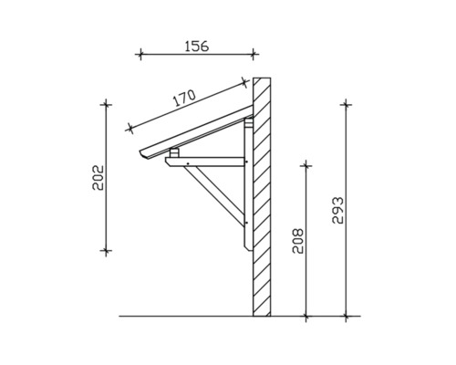 Technický nákres stříšky nad vchodové dveře s rozměry