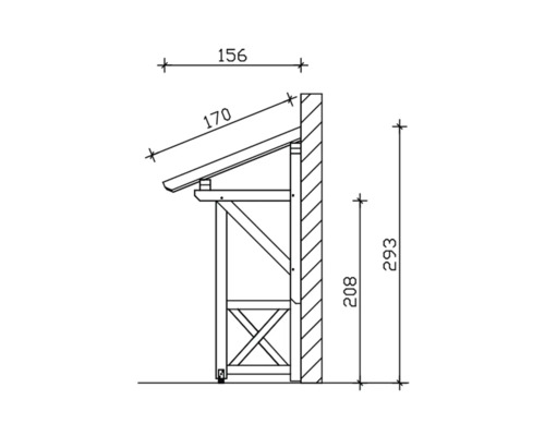 Technický nákres přístřešku pro kola s rozměry