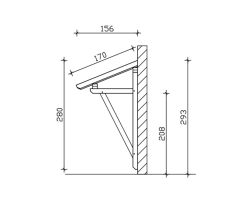 Technický nákres nástěnného zastřešení s rozměry