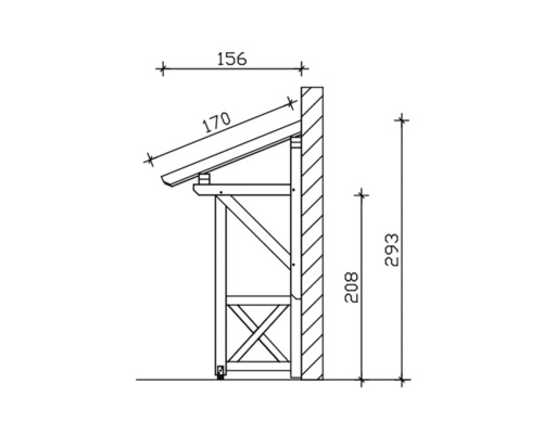 Technický nákres dřevěného přístřešku s rozměry