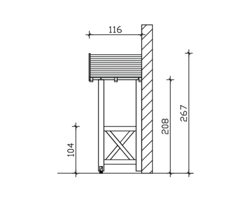 Technický nákres nástěnného stolu s rozměry