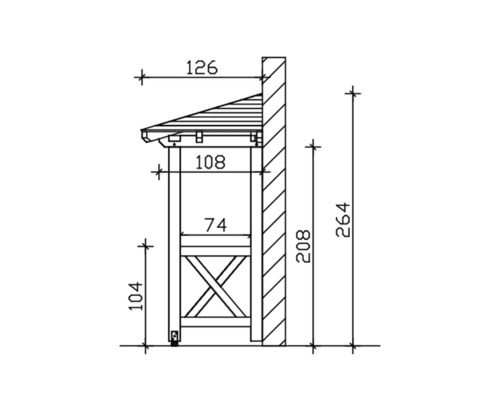 Technický nákres dřevěné police s rozměry