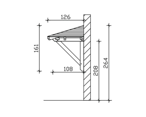 Technický výkres dřevěné stříšky dveří s rozměry.