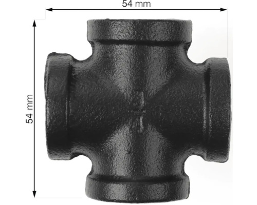 Černá litinová tvarovka křížového spoje o velikosti 54 mm