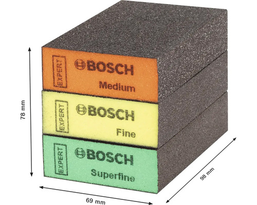 Sada brusných bloků Bosch se třemi brusnými bloky různé zrnitosti a rozměrů