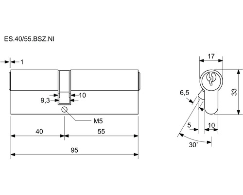 Technický nákres cylindrického zámku s rozměry