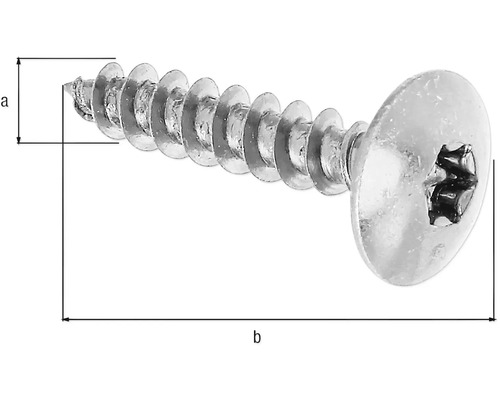 Kovový šroub se zápustnou hlavou a pohonem Torx s rozměry