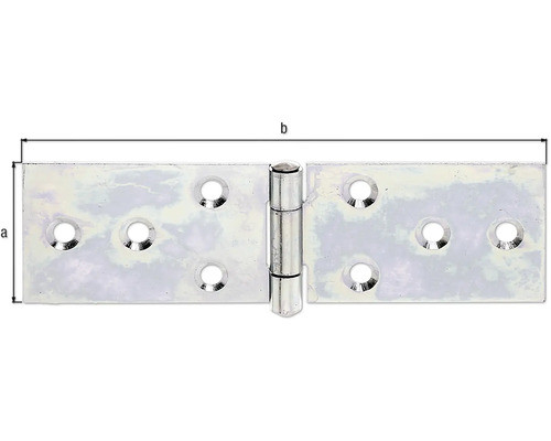 Kovové panty s upevňovacími otvory a údaji o velikosti