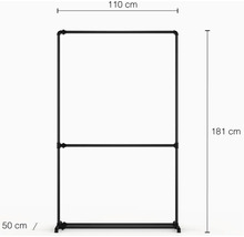 Kovový věšák na oblečení o rozměrech 110 cm šířka, 181 cm výška a 50 cm hloubka