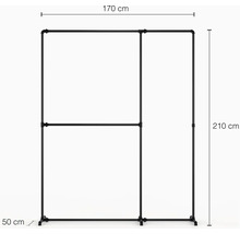 Černý kovový věšák na oblečení o rozměrech 170 x 210 x 50 cm