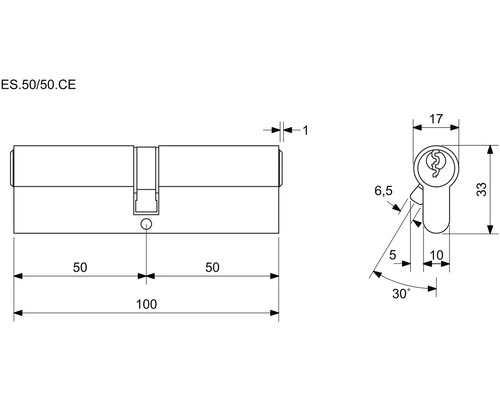 Technický výkres cylindrické vložky s rozměry