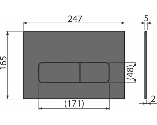 Technický nákres ovládacího panelu o rozměrech 247 x 165 milimetrů