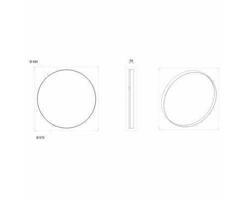 Technický výkres kulatého zrcadla s rozměry