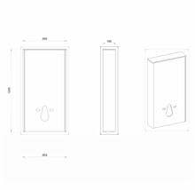 Technický nákres zrcadlové skříňky o rozměrech 1240 x 650 x 190 mm.