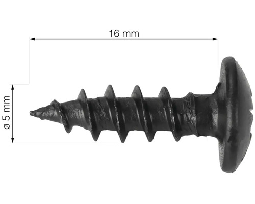 Černý vrut do dřeva 16 mm o průměru 5 mm