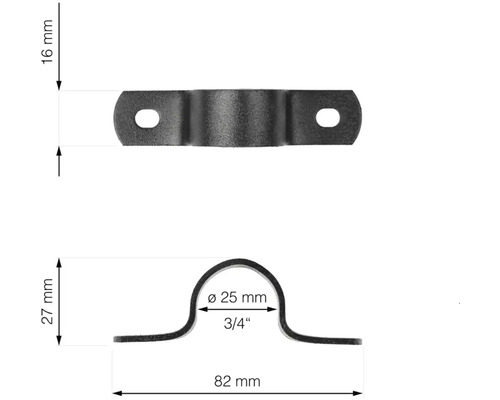 Obrázek trubkové spony s rozměry