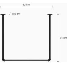 Rozměry kovového držáku police: šířka 82 cm, výška 74 cm a hloubka 8,5 cm.