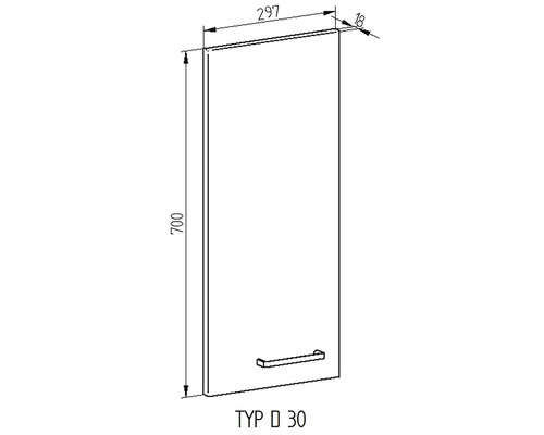 Technický výkres skříňky o rozměrech 700 x 297 x 18 mm.