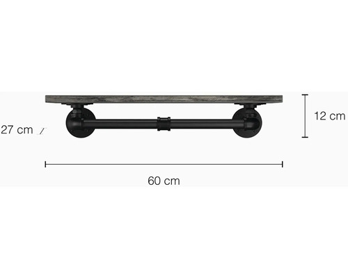 Nástěnná police s trubkovou konzolou a rozměry