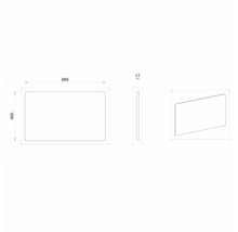 Technický nákres zrcadla o rozměrech 660 x 400 x 17 milimetrů