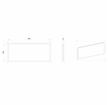 Technický výkres obdélníkového zrcadla o rozměrech 960 krát 400 krát 17 milimetrů