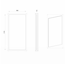 Technický nákres zrcadla o rozměrech 1170 x 560 x 17 milimetrů.