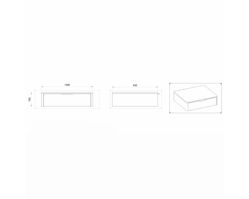 Technický nákres skříňky pod umyvadlo s rozměry