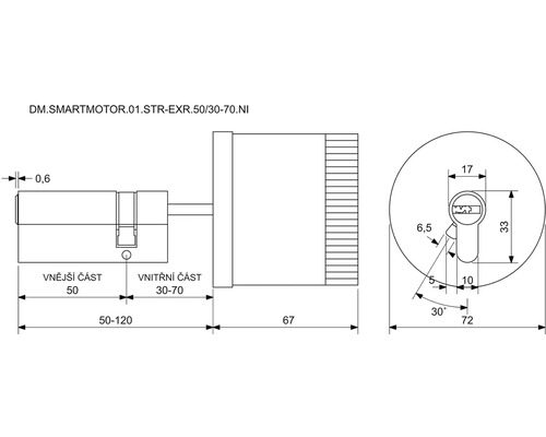Technický výkres zámku s rozměry