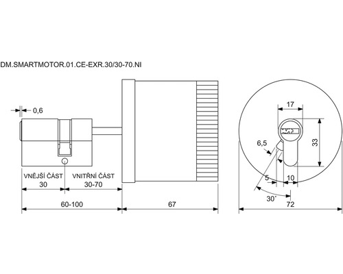 Technický výkres cylindrické vložky s rozměry
