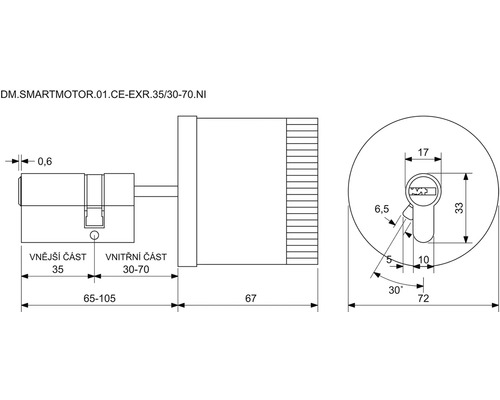 Technický výkres cylindrické vložky se rozměry