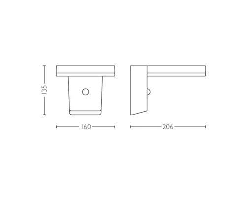Technický nákres kusu nábytku s rozměry